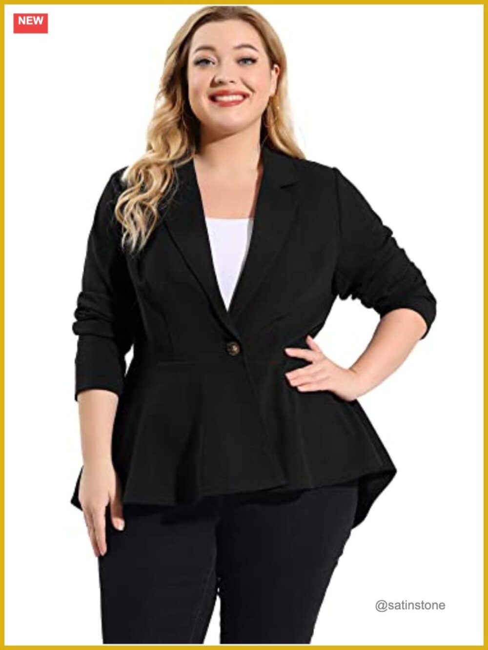 Plus Size Peplum Work Blazer Long Sleeve Notch Panel High-Low Ruffle Hem